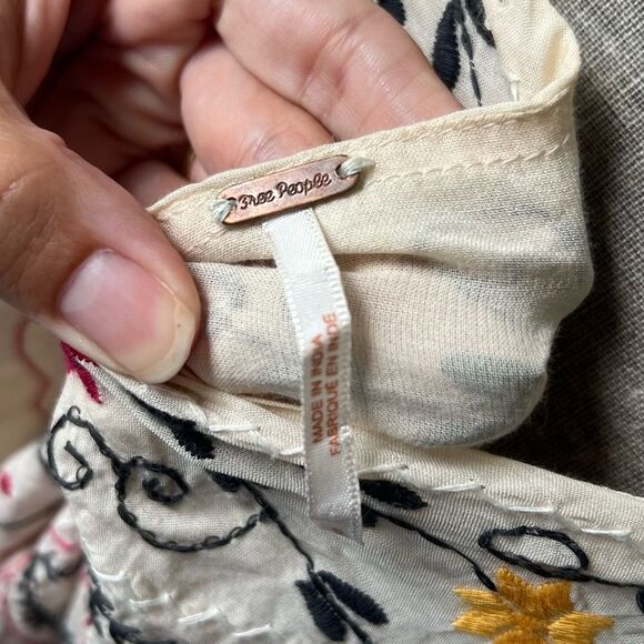 Free People Frida Embroidered Dress in Ivory Boho Drape Sleeve Mini Womens S - Picture 4 of 6